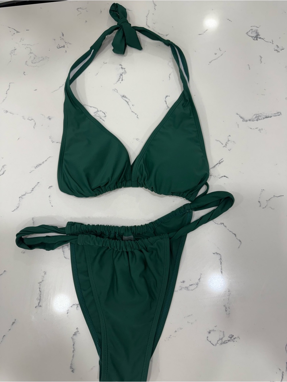 SHEIN Dark Green Triangle Halter Bikini Set